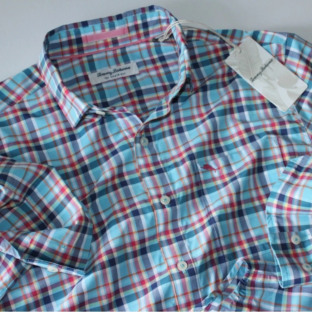 Tommy Bahama Mens Shirt Siesta Key Napa Check Blue Performance NEW - Picture 2 of 13